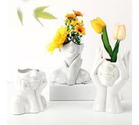 Sieral Lot de 3 vases en céramique en Forme de Visage féminin pour décoration Moderne, Vase décoratif en Forme de tête de Demi-Corps, Centre de Table pour Table, étagère, Maison, Chambre à Coucher,