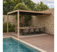 Pergola bioclimatique 4x3m adossée effet bois SIFNOS