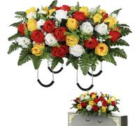 SIFOEL Selles artificielles de cimetière - Fleurs commémoratives artificielles - Selles funéraires d'extérieur pour la décoration de pierres tombales (rouge et jaune et blanc)