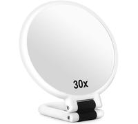 Sifolo Miroir grossissant x 30, miroirs de voyage avec poignée - Miroir de poche double face avec grossissement x1 x 30 et poignée réglable, miroir de voyage pliable pour maquillage (blanc perle)