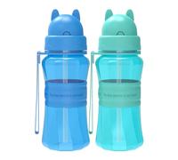 Sigdio 2 Pièces Gourde Enfant avec Paille garçons Anti fuite sans BPA Facile à Nettoyer Bouteille d'eau Enfant pour Maternelle, École (Bleu et Bleu Clair)