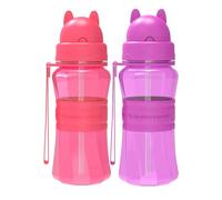 Sigdio Gourde pour Enfants avec paille Filles - sans BPA, 2 Pièces - Bouteille d'eau Enfants - Anti-fuite - Avec sangle de transport - pour Maternelle, École (Violet et Rose)