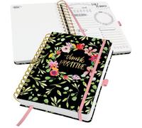 SIGEL Agenda journalier Jolie sans date A5 couverture rigide | JP200, calendrier à spirale, Flower Love, 120 g/m², 240 p, noir/vert/rose