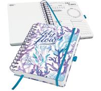 SIGEL Agenda journalier Jolie sans date A5 couverture rigide | JP204, calendrier à spirale, Underwater Miracles, 120 g/m², 240 p, pourpre/turquoise/bleu pétrole