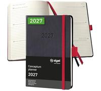 Sigel Agenda semainier Conceptum 2027 A6 couverture rigide | C2709, noir et rouge, pour planification claire des rendez-vous, des tâches et des notes