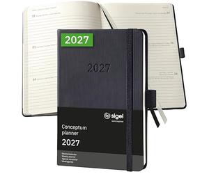 Sigel Agenda semainier Conceptum 2027 A6 couverture rigide | C2713, noir, pour planification claire des rendez-vous, des tâches et des notes