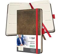 SIGEL C2256 Agenda semainier 2022 Conceptum, couverture rigide, 9,5 x 15 cm, motif Vintage aspect cuir brun