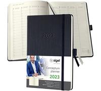SIGEL C2319 Agenda Semainier Conceptum 2023, Disposition Verticale, environ A5, Noir, Hardcover, 2 Pages = 1 Semaine, 192 S.