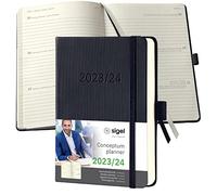 SIGEL C2402 Agenda semainier 2023/2024, A6, couverture rigide, noir - Conceptum