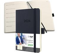 SIGEL C2425 Agenda semainier et carnet 2024, A6, couverture souple, noir - Conceptum