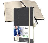 SIGEL C2457 Agenda semainier 2024, motif rétro, A5, couverture rigide, gris, blanc - Conceptum