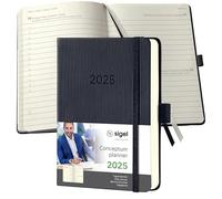 SIGEL C2511 Agenda journalier 2025, A6, couverture rigide, noir - Conceptum