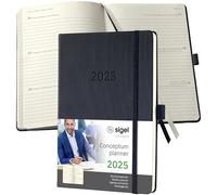 SIGEL C2512 Agenda semainier 2025, A5, couverture rigide, noir - Conceptum