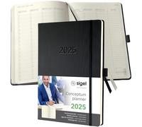 sigel calendrier semainier Conceptum 2025, environ DIN A4, noir calendrier semainier, 225 x 315 mm, 1 semaine / 2 pages, 192 pages - 1 pièce (C2518)