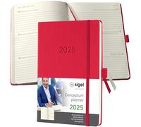 SIGEL C2564 Agenda semainier 2025, A5, couverture rigide, rouge - Conceptum