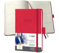 SIGEL C2565 Agenda semainier 2025, A6, couverture rigide, rouge - Conceptum