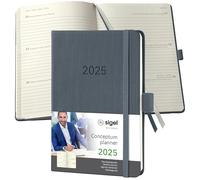 SIGEL C2567 Agenda semainier 2025, A6, couverture rigide, gris foncé - Conceptum