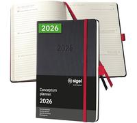 SIGEL C2608 Agenda semainier 2026, A5, couverture rigide | Calendrier, Planificateur, Agenda hebdomadaire, Organisateur, Journal | noir et rouge - Conceptum