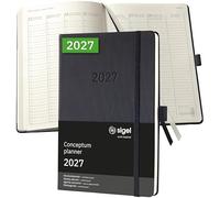 SIGEL C2719 Agenda semainier Conceptum 2027-1 an - environ A5 - noir - disposition verticale - 2 pages = 1 semaine - couverture rigide - 80 g/m² - 192 p. - certification FSC