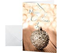 SIGEL Ds051 10 Cartes de Noël ou Cartes de Vœux Fournies avec Leur enveloppe, Motif Boule de Noël, 10,5 X 21 cm, Cuivre et Argenté