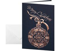 SIGEL DS346 10 Cartes de noël ou cartes de vœux fournies avec leur enveloppe, motif boule de noël, 10,5 x 21 cm, bleu nuit et cuivre, facile à imprimer