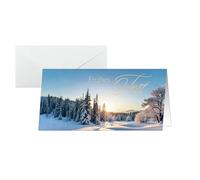 SIGEL DS638 Lot de 25 cartes de Noël avec enveloppes Motif paysage d'hiver Bleu/blanc/doré Format DIN long