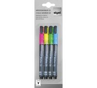SIGEL GL179 Lot de 4 marqueurs à craie liquide 20, effaçables. Pointes ogives Ø 1 à 2 mm, bleu/vert/jaune/rose
