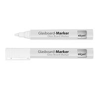 SIGEL Gl715 Lot de 2 Marqueurs pour Tableaux en Verre Foncé ou Miroir, Effaçables. Pointes Ogives Ø 2-3 Mm, Blanc