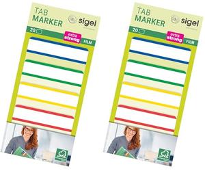 SIGEL Hn202 Marque-Pages Rigides "Tab Marker" en Film Transparent, 20 Feuilles de 3,8 X 5 cm, 4 Couleurs (Lot de 2)