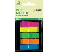 SIGEL Hn489 Marque-Pages Adhésifs en Papier Film Transparent, en Distributeur Z, 200 Feuilles 4,5X1,2 cm, 5 Couleurs Fluo
