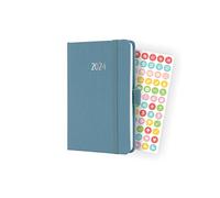 SIGEL J4400 Agenda semainier Jolie 2024, certification FSC, 2 pages = 1 semaine, couverture rigide à couverture en tissu, environ A6, bleu, 174 pages
