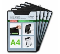 Sigel KB100 Lot de 5 Porte-menus avec pince, pour tenir jusqu'à 20 feuilles A4 (80g-m²) | Planche avec pince, Planchette à pince, Porte-block, Noir