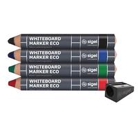 Marqueur pour tableau blanc écologique, avec taille-crayon, noir/bleu/vert/rouge, lot de 4
