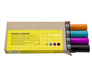 Sigel Marqueurs pour tableau blanc 1,70 x 14,60 cm | BA011, lot de 4, effaçables, encre cap off, pointe ogive 2-3 mm, 4 couleurs