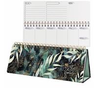 SIGEL Planificateur semainier Jolie sans date 1/2 A4 pays couverture rigide | JP103, Glamorous Leaves, 100 g/m², 124 p, vert/noir/or