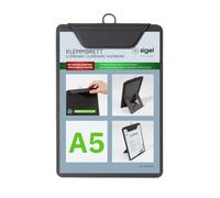 SIGEL Porte-menu avec pince 16,50 x 23,50 cm | KB111, pour jusqu’à 20 feuilles A5, anthracite, pour l’organisation efficace de documents et formulaires