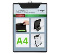 SIGEL Porte-menu avec pince 23 x 33 cm | KB100, pour jusqu’à 20 feuilles A4, noir, pour l’organisation efficace de documents et formulaires