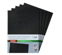 SIGEL Protège-menu 24 x 34 cm - 5 pièces | SM202, 2 pochettes pour 8 feuilles, reliure élastique, noir, durable et facile à nettoyer