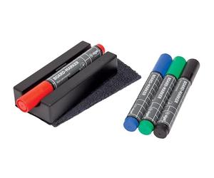 SIGEL Set Effaceur de tableau avec 4 marqueurs 13 x 6 cm | BA151, kit avec 4 marqueurs, magnétique, pour tableaux blancs et verre