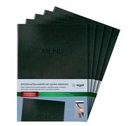 SIGEL SM206 Lot de 5 Protège-menus à cordon élastique avec 2 pochette transparent pour 8 feuilles DIN A4, gaufrage Menu, anthracite