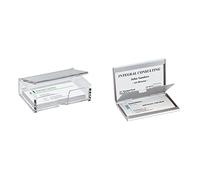 SIGEL VA112 Porte-cartes de visite, pour 80 cartes format 9 x 5,8 cm, en acrylique transparent & VZ136 Étui pour carte de visite "Twin", jusqu'à 30 cartes, 9,1 x 5,6 cm, argent