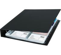 SIGEL VZ301 Classeur à anneaux pour cartes de visite - deux rangées, A4, noir, mat, avec 20 pochettes transparentes, répertoire A-Z, mécanisme à 4 anneaux