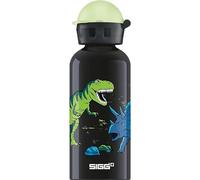 Sigg - Gourde Enfant En Aluminium + Bouchon Phophorescent - KBT Glow Dinosaurs - Pour l'École et le Sport - Étanche & Légère - Sans BPA - Certifiée Neutre En CO2 - Noir Motif Dinosaures - 0,4L