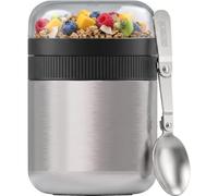 Sigg VITA Therm Bowl - Gobelet à céréales isotherme en acier inoxydable brossé - Tasse à yaourt anti-fuite avec compartiment pour garnitures et cuillère - Récipient isotherme pour nourriture - Argenté