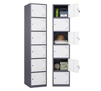 Sightlife Armoire de Rangement avec Étagères pour Bureau École Vestiaire Armoire à casiers 6 Portes Gym Acier Laqué 160 * 38 * 43.2cm Gris/Blanc