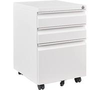 Sightlife Caisson Bureau 3 Tiroirs Meuble à dossiers Mobile Caisson de Rangement Caisson de Bureau Metal Meuble de Rangement Placard de Rangement Verouillable sur roulettes 39 x 50 x 62 cm Blanc
