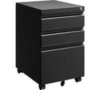 Sightlife Caisson Bureau 3 Tiroirs Meuble à dossiers Mobile Caisson de Rangement Caisson de Bureau Metal Meuble de Rangement Placard de Rangement Verouillable sur roulettes 39 x 50 x 62 cm Noir