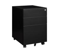 Sightlife Metal Caisson de Rangement Mobile Caisson de Bureau à 3 Tiroirs Meuble à dossiers Placard de Rangement Document à roulettes 39 x 50 x 60 cm Noir