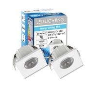 Sigmaled Lighting, 2x Mini Spot LED Encastrable 3W Dimmable, 6000K Blanc Froid, Carré Aluminium, Ø35x25mm Trou 30mm Faisceau 30°, Éclairage Plafond Meuble Escalier, 220-240V Direct, 1 boite de 2 pcs