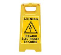 Signalétique.biz France - CHEVALET ATTENTION TRAVAUX ÉLECTRIQUES EN COURS. CHEVALET JAUNE PLIABLE. CHEVALET SIGNALISATION PLIABLE. PANNEAU SIGNALISATION SUR PIEDS. À L’UNITÉ OU LOT 2-60 CM X 30 CM.